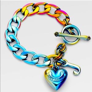 NEW Y2K JUICY COUTURE VINTAGE IRIDESCENT RAINBOW CHARM BRACELET HEART VERY RARE